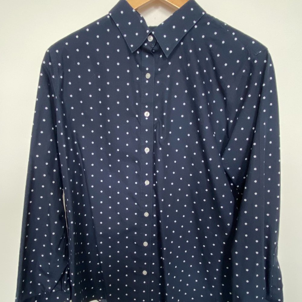 Lands' End No Iron Supima Navy with Dots Button
